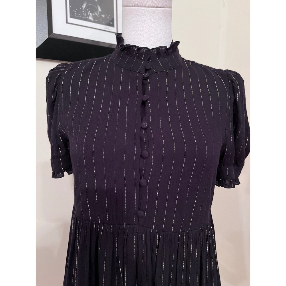 AQUA Womens Black Gold Metallic Striped Tiered Babydoll Mini Dress XS - Picture 5 of 8